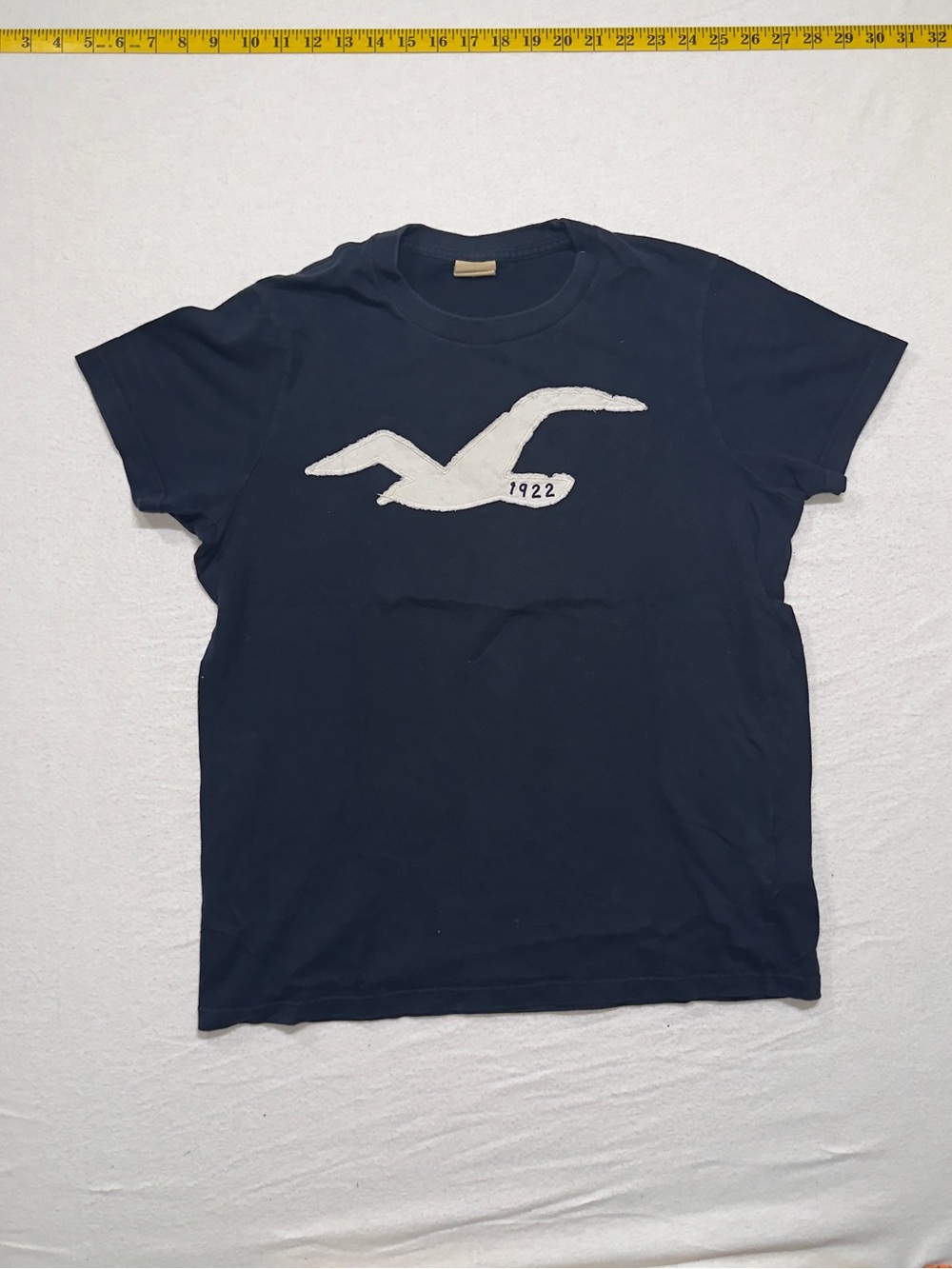 Hollister Navy Short Sleeve Swim Rash Guard with White Seagull Logo y2k